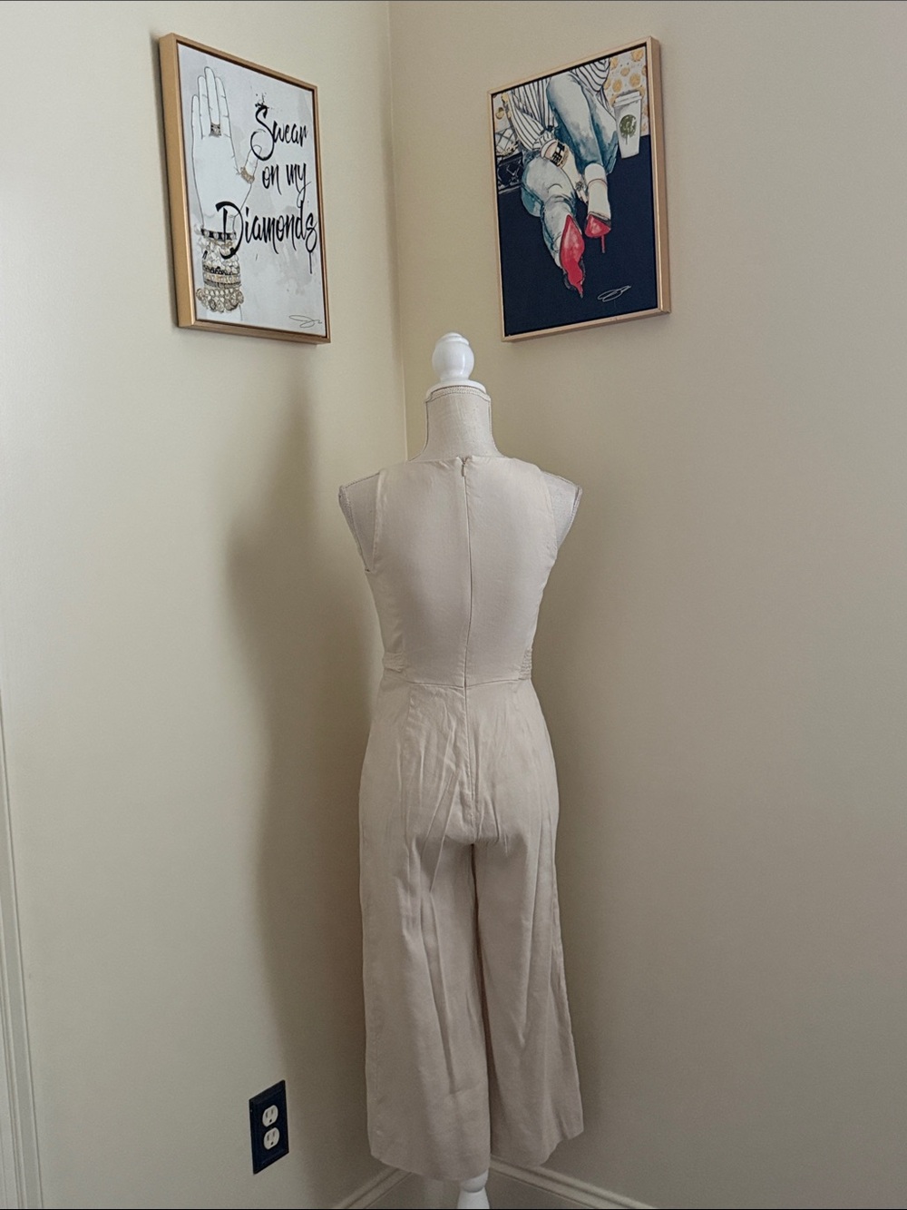 ANTONIO MELANI Sleeveless Cream Tie-Waist Linen Jumpsuit - Picture 8 of 12
